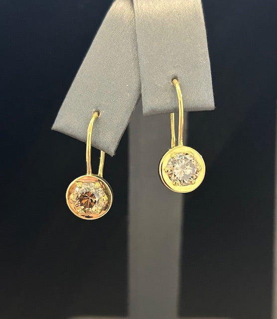 natural brown round brilliant diamond earrings
